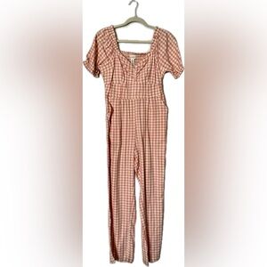 BNWT Jessica Simpson Gingham Heart Neckline Romper w/ Pockets in Pink & Cream